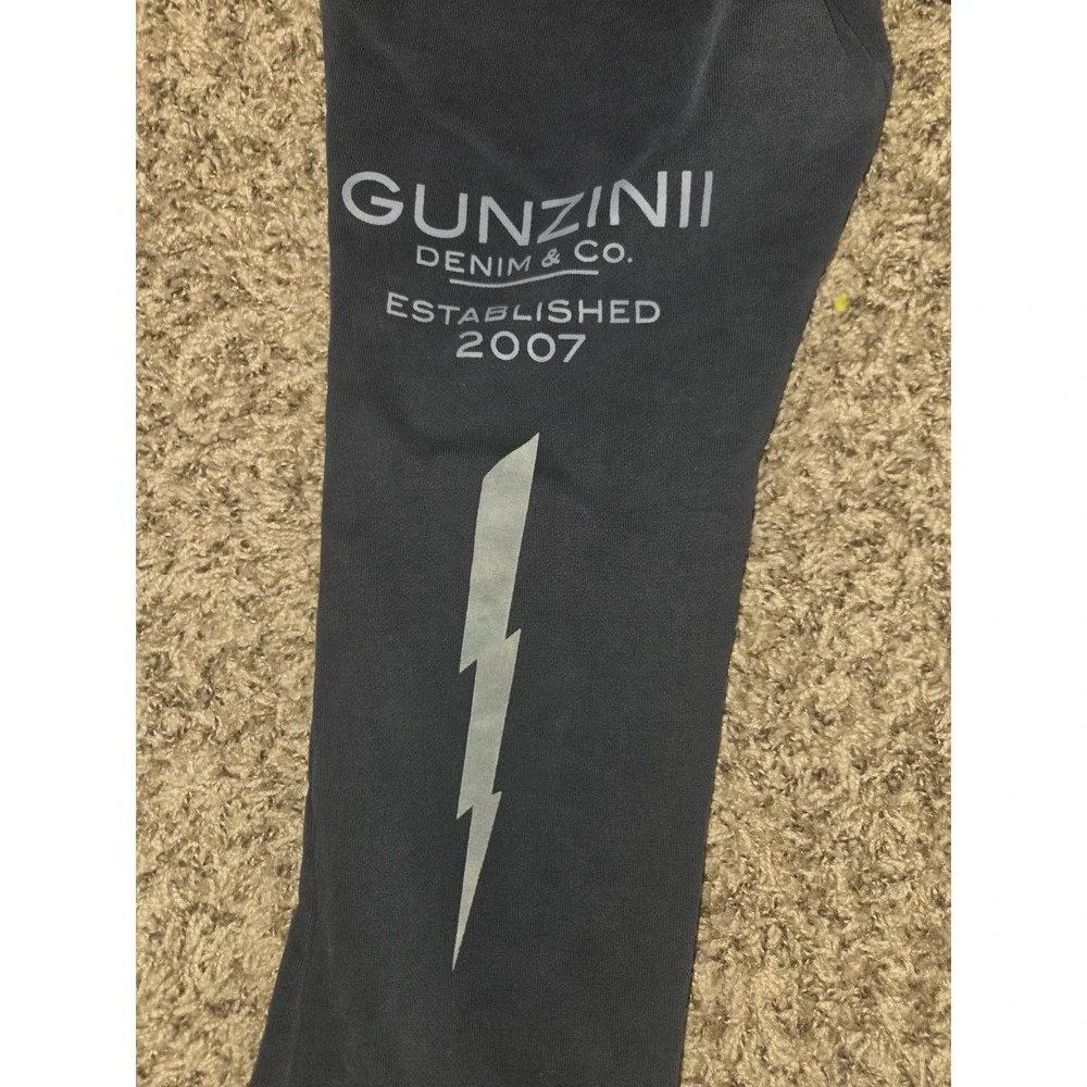Gunzinii Denim & Co. Black Graphic Sweatpants - Lightning Bolt Y2K Streetwear XS